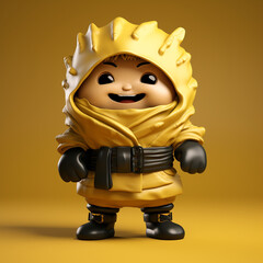 Fototapeta premium cute realistic yellow siomai smiling, with small arms and legs, wearing black gloves and boots сreated with Generative Ai