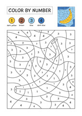 Coloring page with a picture of banana to color by numbers. Puzzle game for children education. Simple coloring for kids