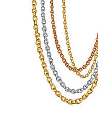 Gold necklaces Isolated on white. Golden chain vector illustration. Golden necklace for ads, flyers, web site, sale banners.	