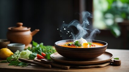 steam with light smoke of food.