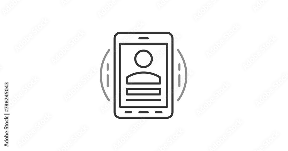 Poster video call by smartphone line icon animation. quick online call screen photo of character with data 