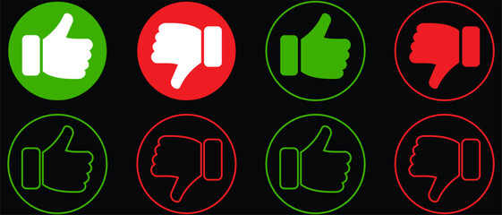 Thumbs up and thumbs Down. Like icon. isolated on Black Background