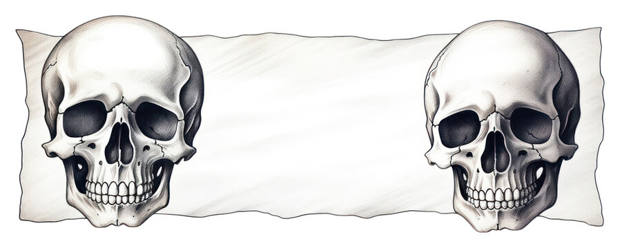 PNG Cute doodle skulls paper sketch white background illustrated