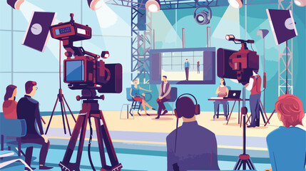 TV live news show host interview. Television presente - obrazy, fototapety, plakaty