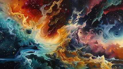 Embark on a Surrealistic Space Odyssey showcasing intricate details and imaginative forms Utilize oil painting techniques to create a dreamlike aerial view of a cosmic landscape