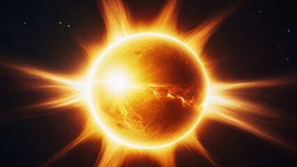 Sun's Fiery Glow: A vibrant illustration capturing the energy and brilliance of the sun amidst flames and sparks