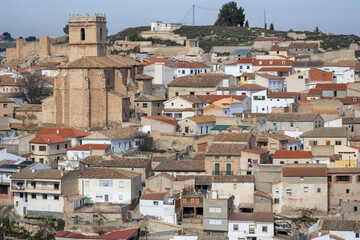 Naklejka premium Jorquera, Church of Our Lady of the Assumption, Albacete autonomous community of Castilla-La Mancha, Spain. Viewpoint
