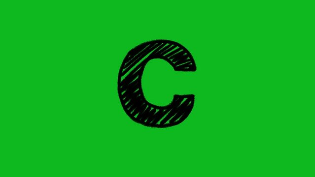 letter c capital in scribble effect animation on green screen
