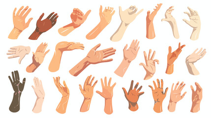 Vector flat style set of various human hands gestures