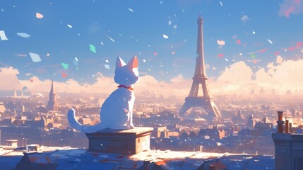 kitten at the Eiffel Tower - obrazy, fototapety, plakaty
