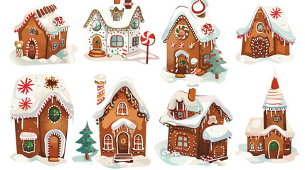 Vector illustration of gingerbread houses. Cartoon