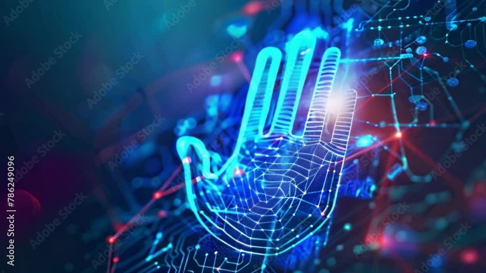 Poster Digital Handprint on Cybersecurity Network Background