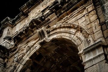 Detailed view of ancient stone archway, historic architectural detail.
