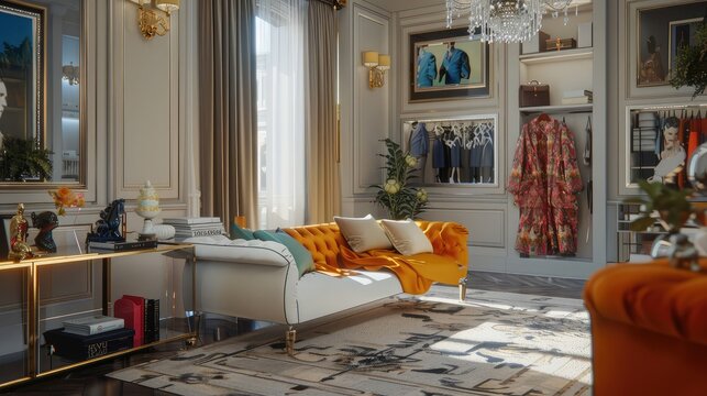 A virtual personal shopper's virtual try-on feature, showcasing a client's new outfit on a 3D model,