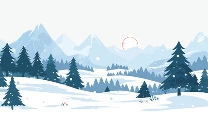 Fototapeta na wymiar Vector Simple flat illustration of Winter Mountains 