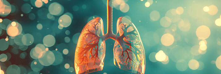 Human lungs with prominent bronchial tree and alveoli A lung with a crystalline appearance on a dark background with a blue tint Concept of lung structure and function
