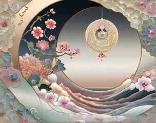 真珠色アンティーク波模様モチーフ高級感あるデザイン壁紙