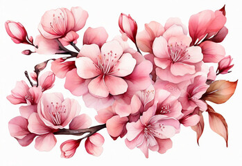 Cherry blossom flowers isolated on white background. watercolor illustration