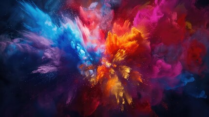 A vibrant explosion of color and energy bursting forth from the darkness, illuminating the canvas with a dazzling array of hues and tones.