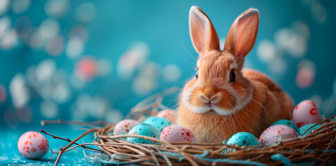 Easter banner with a cute rabbit