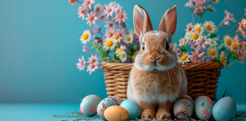 Easter banner with colorful painted eggs