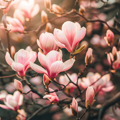 Beautiful Magnolia Flowers. Beautiful blooming magnolia tree. Magnolia tree blooming. Springtime...