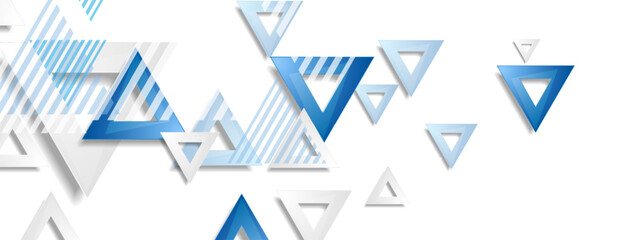 Hi-tech geometric banner design with paper blue and grey triangles. Abstract technology background. Vector illustration - 786250401