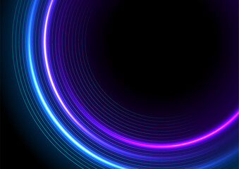 Bright blue ultraviolet neon glowing shiny circles abstract background. Vector futuristic design - 786250423