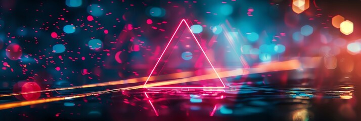 abstract neon wallpaper with triangle element, colorfull , blur background, aspect ratio 3:1