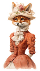 PNG Cute fox character wearing vintage costume portrait mammal animal.