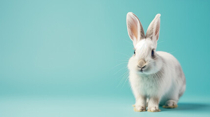 Obraz premium rabbit on blue background with copy space