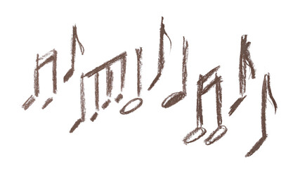 Fototapeta premium Grunge chalk hand draw in shape music notes, icon isolated on white