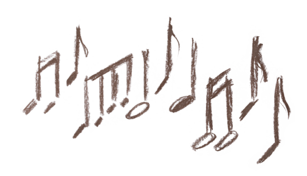 Grunge chalk hand draw in shape music notes, icon isolated on white