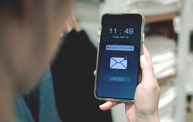 Electronic mail. Notification of new message inbox on mobile phone. concept of Marketing and business by emails, newsletters, and online internet coordination