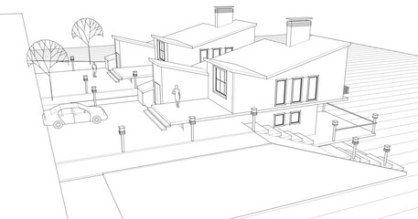 Fototapeta premium townhouse architectural sketch 3d illustration 