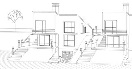 townhouse architectural sketch 3d illustration	