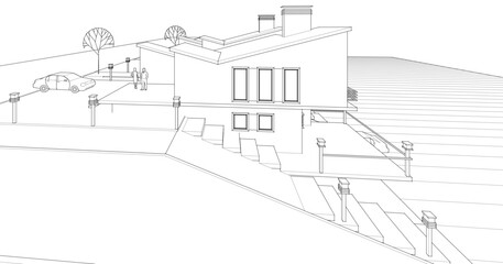 townhouse architectural sketch 3d illustration	