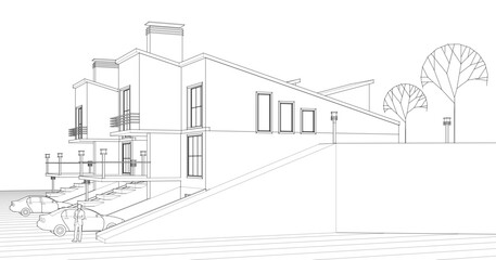 Fototapeta premium townhouse architectural sketch 3d illustration 