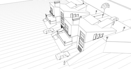 townhouse architectural sketch 3d illustration	