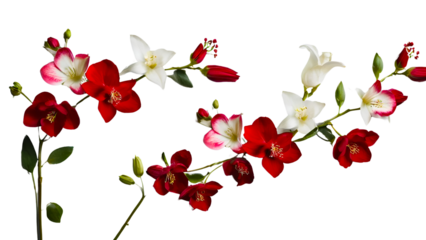 branch of red and white flower isolated on white background. red flower branches