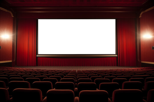blank white cinema screen with copy space, empty cinema screen with audience