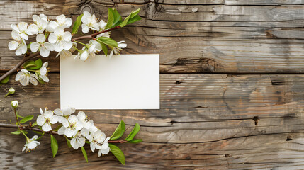 card with flowers on wooden background with card,mock up