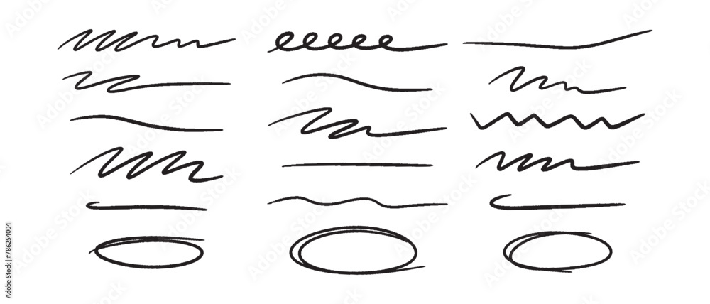 Aufkleber marker scribble elements collection. hand drawn strokes, underlines, wave brush marks.vector set iso