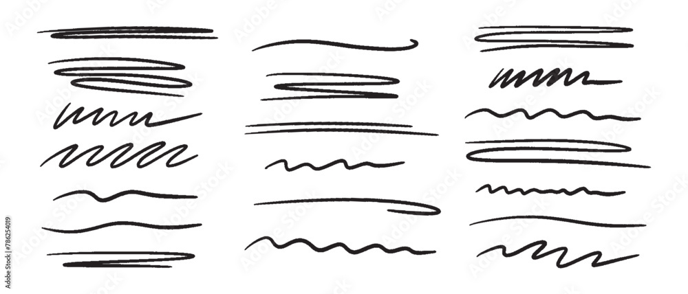 Aufkleber marker scribble elements collection. hand drawn strokes, underlines, wave brush marks.vector set iso