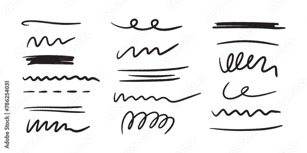 Aufkleber marker scribble elements collection. hand drawn strokes, underlines, wave brush marks.vector set iso