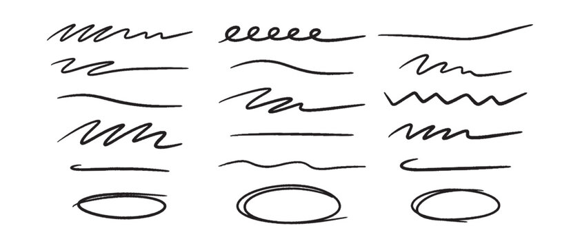 Marker scribble elements collection. Hand drawn strokes, underlines, wave brush marks.Vector set isolated on white background.