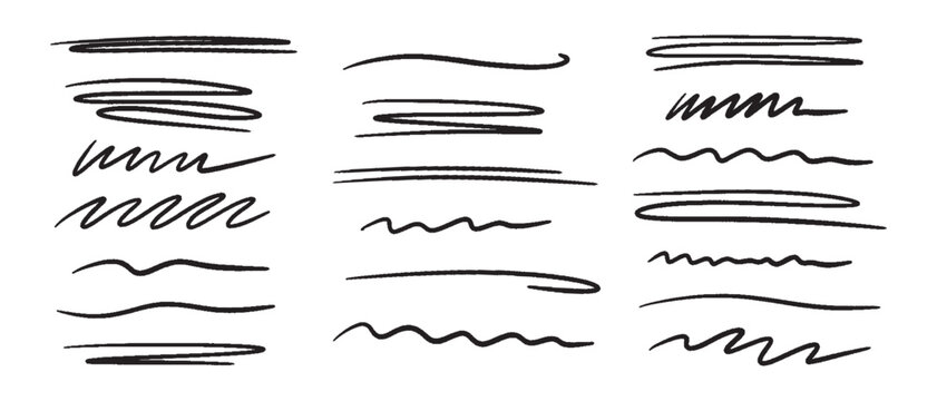 Marker scribble elements collection. Hand drawn strokes, underlines, wave brush marks.Vector set isolated on white background.