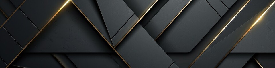 Luxury black background with diagonal stripes, geometric shapes and golden lines. Futuristic technology style. Minimal design. 3d effect. - obrazy, fototapety, plakaty