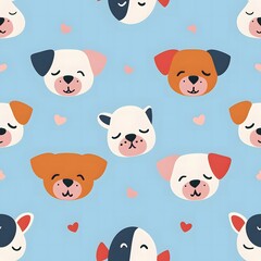 seamless pattern of cute dog faces in pastel colors