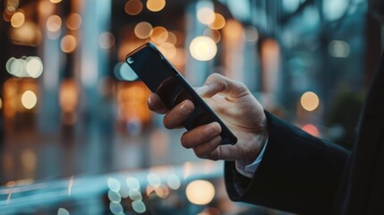 Businessman Hand Using Mobile Phone to Connect Digital Wallet. Mobile banking,Smart, E-wallet, online finance, e-commerce,  Financial and Economy.  - obrazy, fototapety, plakaty